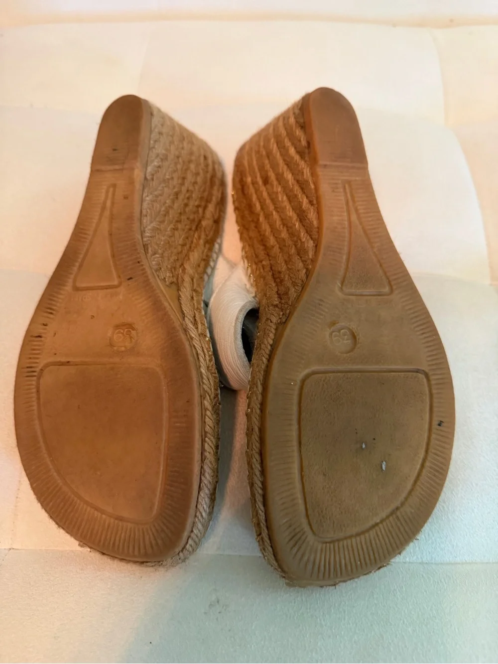 Burberry White Plaid-Insole Wedge Sandals with Leather Thong Strap